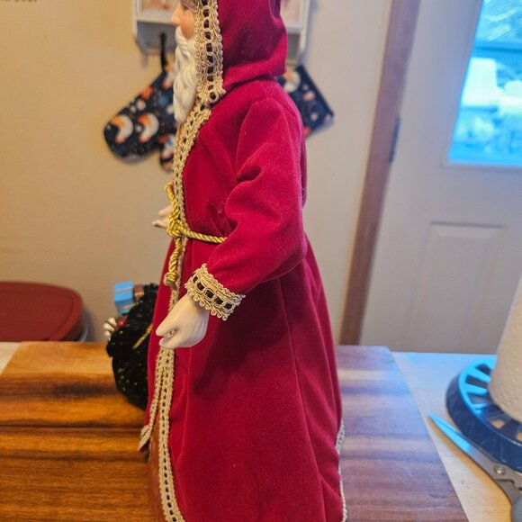 vintage santa christmas tabletop/treetop red velvet satin robe with bag w toys - Picture 6 of 10
